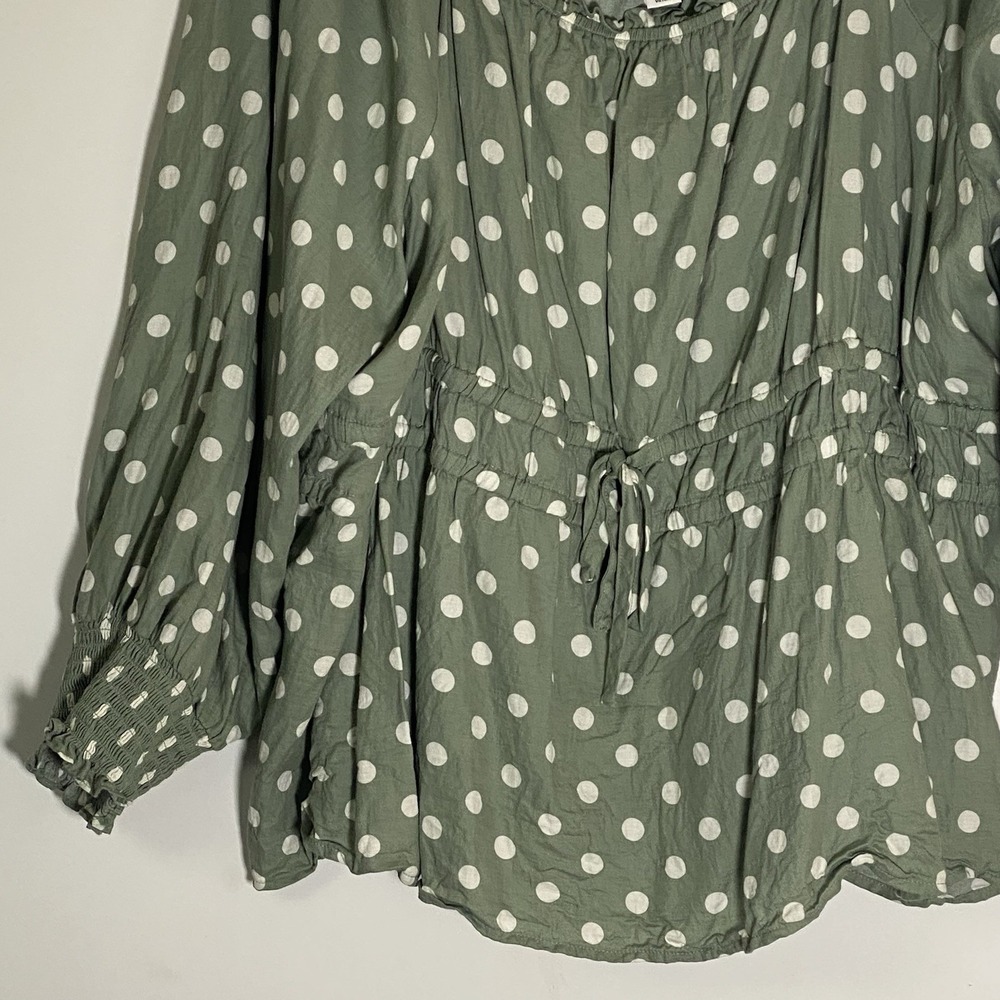 Ava & Viv Top Womens 4X Green White Polka Dot Whimsy Chic Boho Cowgirl Blouse - Picture 4 of 16